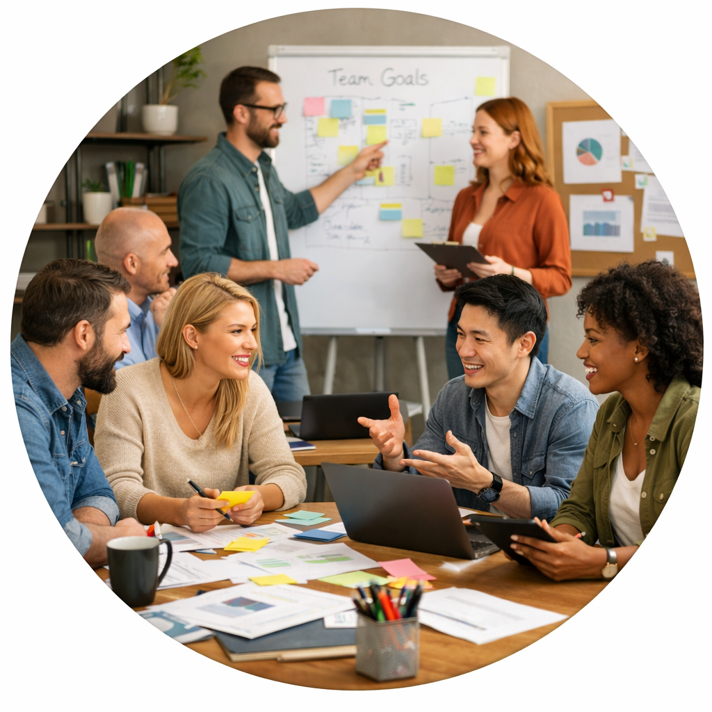 nsker et rundt bilde av mennesker som jobber inne i et rom Teamutvikling-1